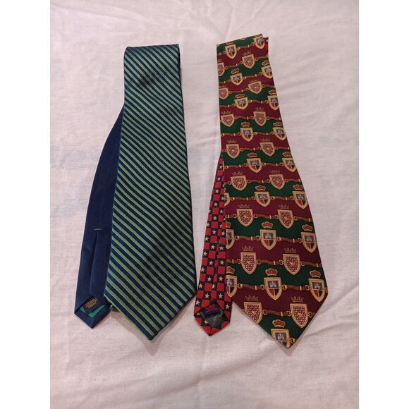 Lot of 2 Men's Ties Tommy Hilfiger Geometric Italian Silk / Linen Made in USA - Picture 1 of 5